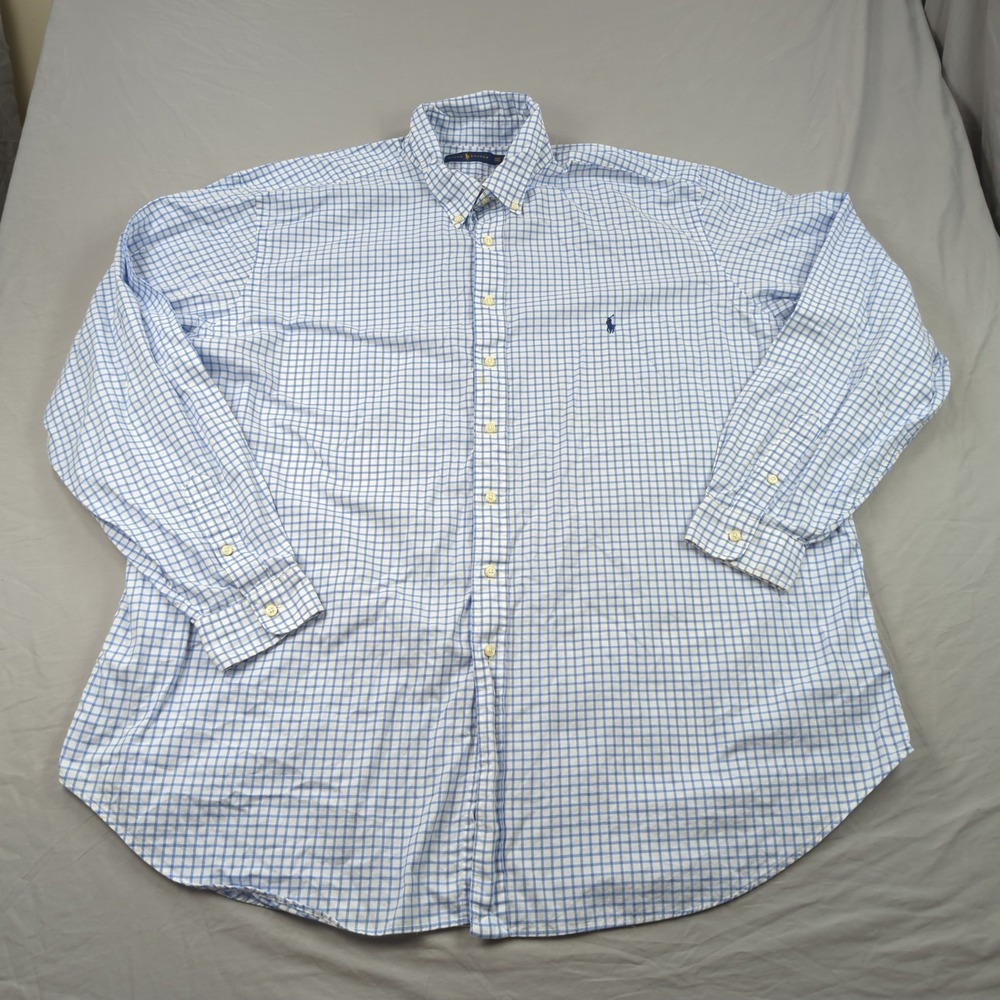 Ralph Lauren Shirt Mens 3XLT Blue White Plaid Check‎ Casual Preppy Office